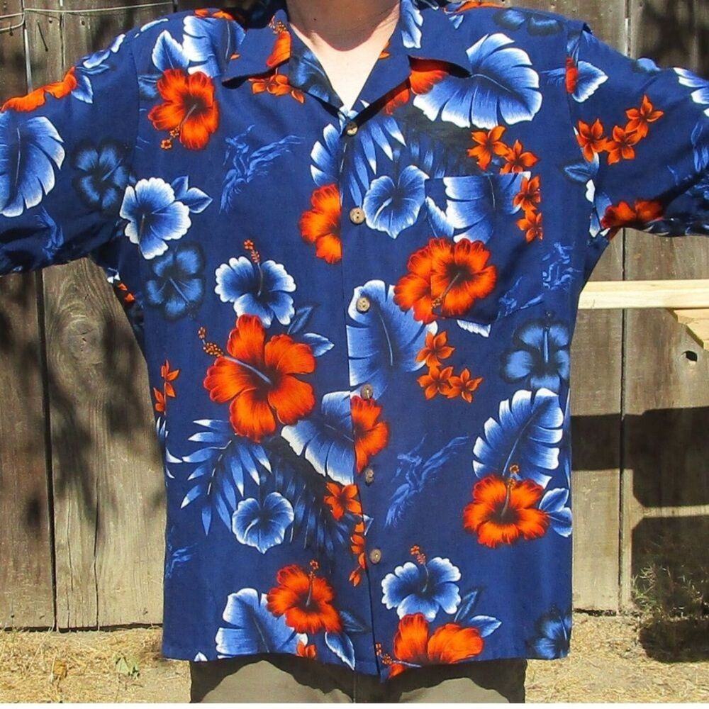 ODO Blue and Orange Floral Shirt hawaii hawian bright electric fun